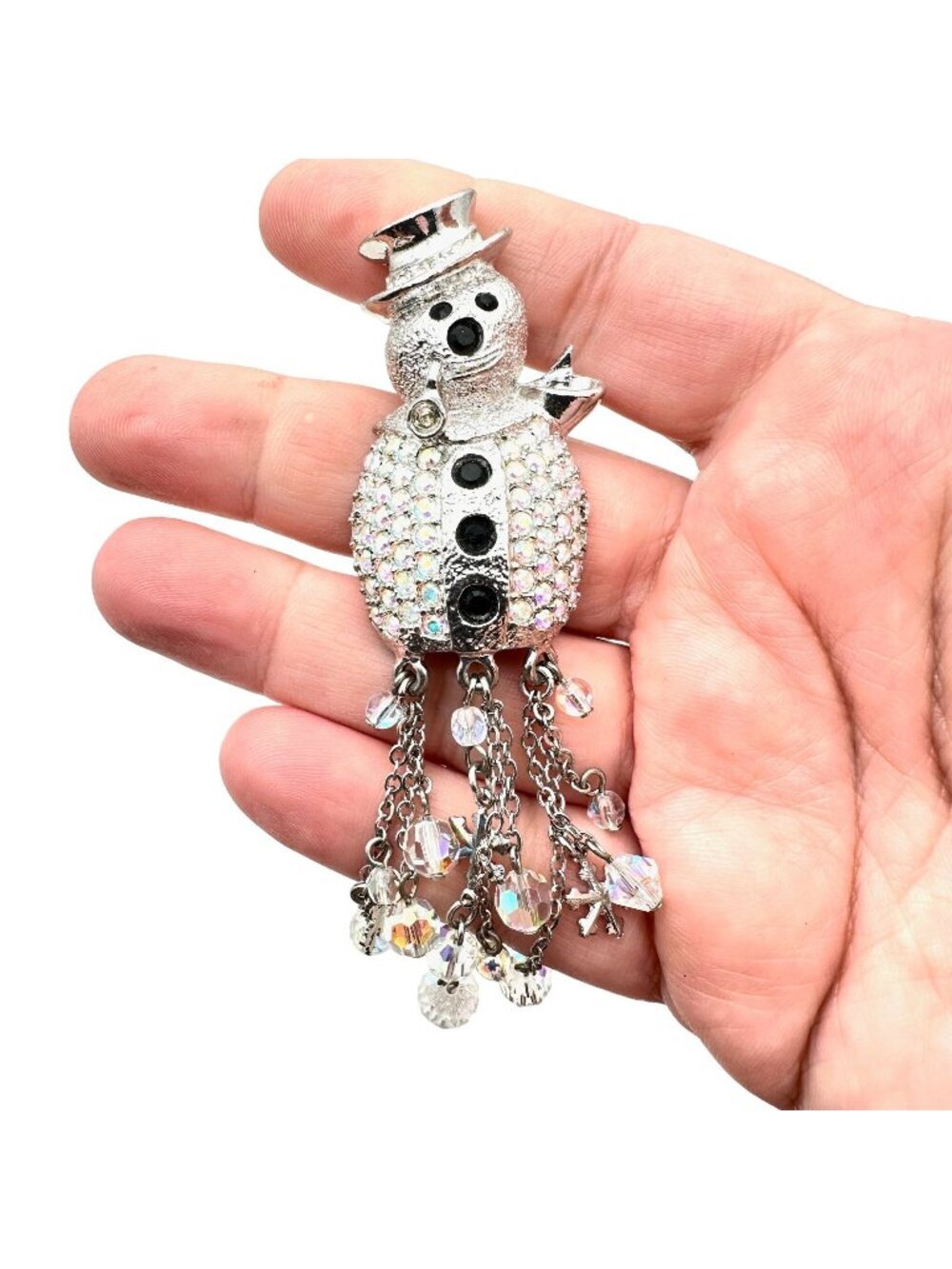 Kirks Folly Womens Brooch Frosty the Snowman Pin Clear Crystals Silver Tone